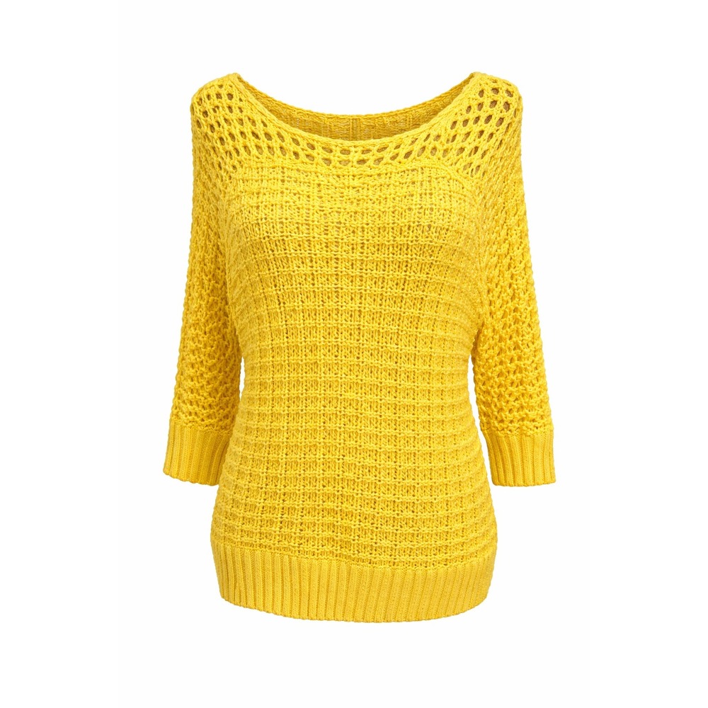 Calvin Klein Yellow Open Knit Boat Neck Sweater 3/4 Sleeve‎ Large